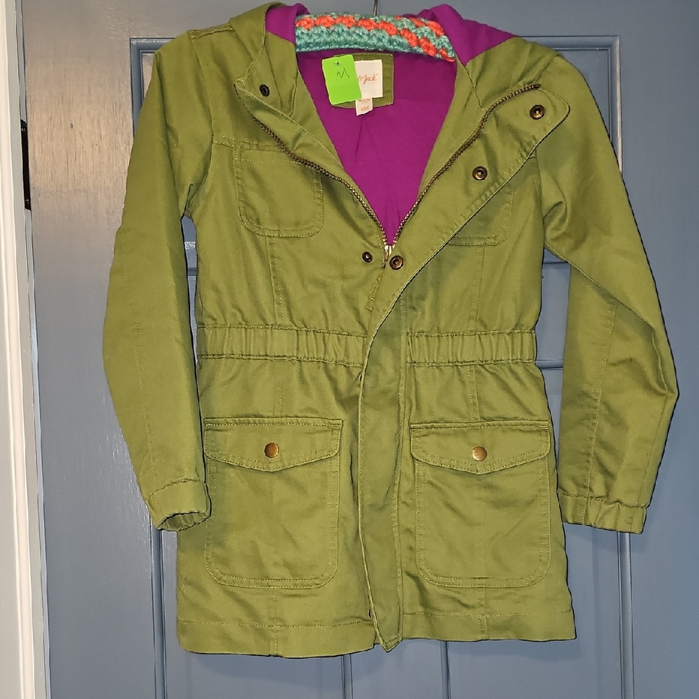 Cat & Jack Olive Green Kids Parka Jacket Coat Hood Girl Size 7 8 Medium
